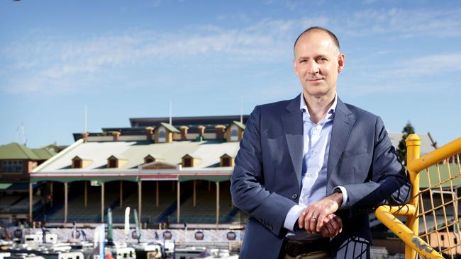 Brendan Christou the RNA CEO, with the Ernest Baynes Stand behind. The grandstand will be closed for repairs during the Ekka. Photo: Steve Pohlner