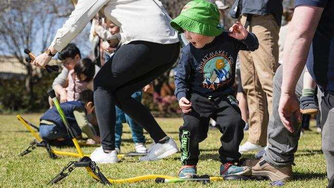 Alistair Ryle has fun launching air-powered rockets at the iLAuNCH Space family fun day, part of UniSQ's Open Day, Sunday, August 18, 2024. Picture: Kevin Farmer