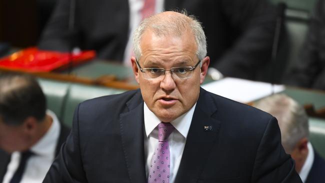 Australian Prime Minister Scott Morrison speaks during House of Representatives Question Time at Parliament House in Canberra. Picture: AAP