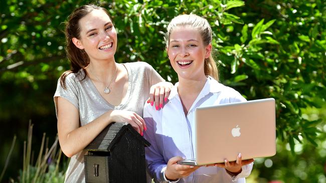 Scotch College students Daisy Buckland, 17, and Georgie Porter, 18, await their Year 12 results. Picture: Mark Brake