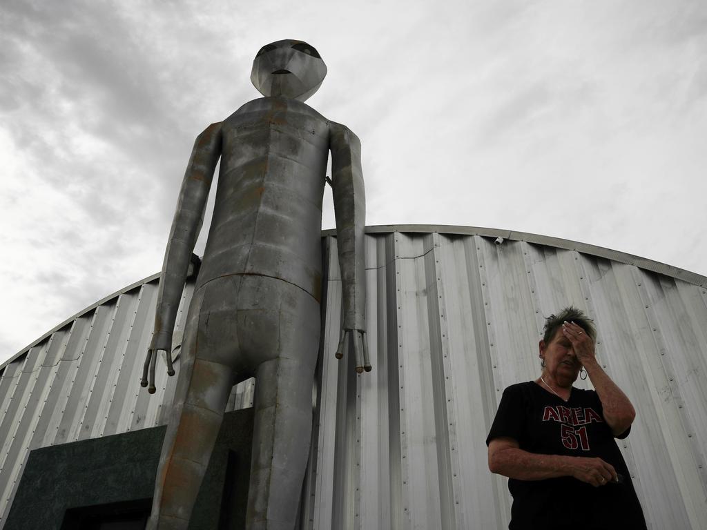 Linda Looney outside of the Alien Research Centre, a gift shop on the Extraterrestrial Highway, in Crystal Springs, Nevada. Picture: AP/John Locher