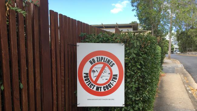 Sign objecting to Mt Coot-Tha zipline. Walter Taylor Ward. Pic by Marg Wenham.