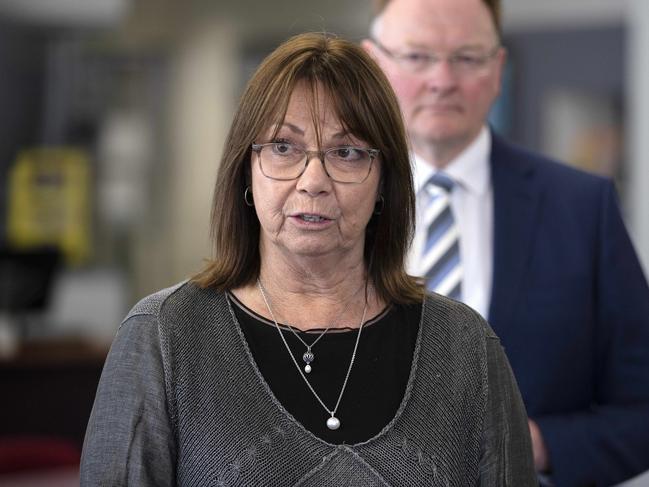 Department of Premier and Cabinet Secretary, Literacy Advisory Panel Co-Chair Jenny Gale and Education Minister Roger Jaensch. Picture: Chris Kidd