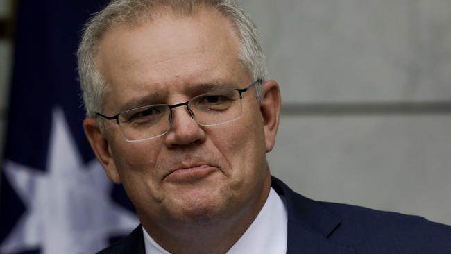 Prime Minister Scott Morrison and Attorney General Christian porter give a press conference at Parliament House in Canberra. Picture by Sean Davey.