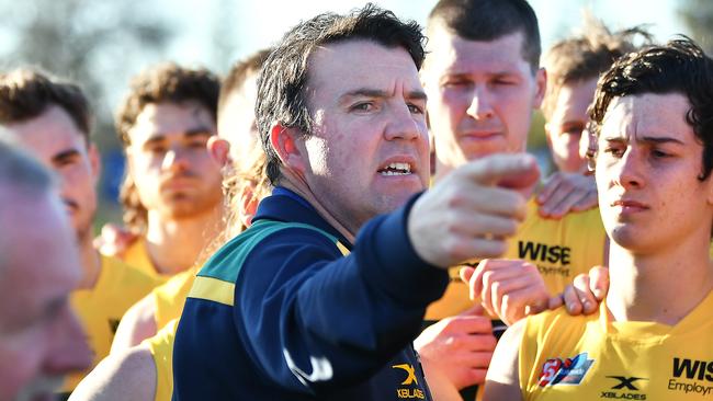 Jade Sheedy  coach of the Eagles at three quarter time during the game between Glenelg and the Eagles at ACH Stadium Glenelg oval Saturday July 25,2020.Picture Mark Brake