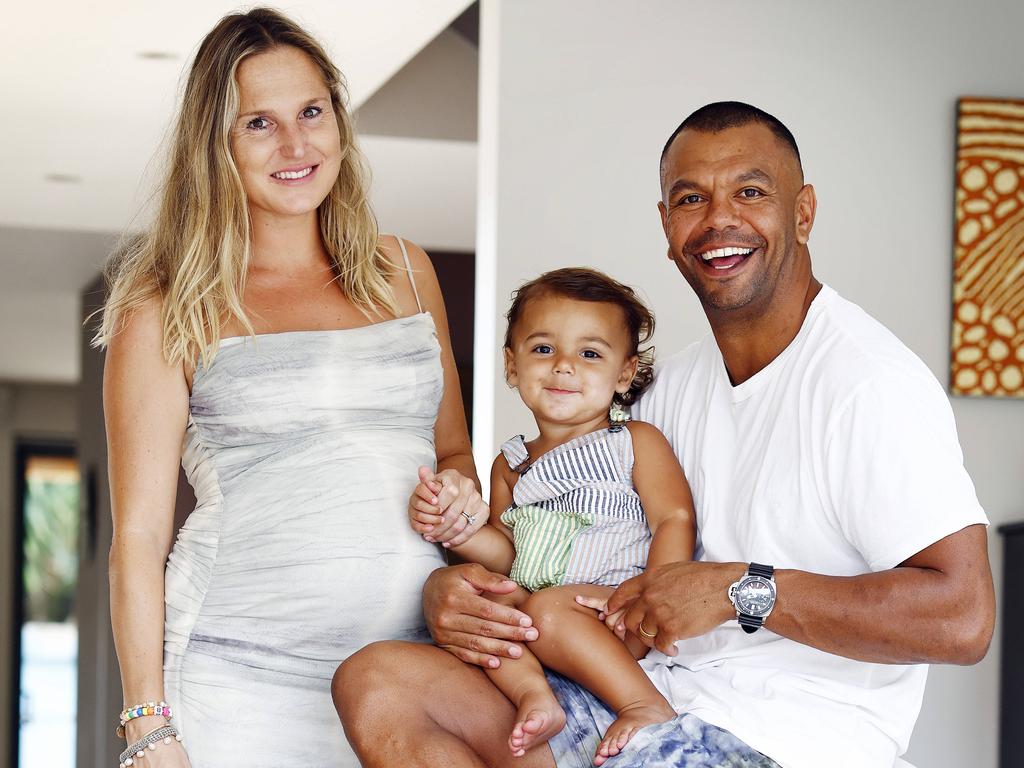 Kurtley Beale with his wife Maddi and son KJ. Picture: Sam Ruttyn