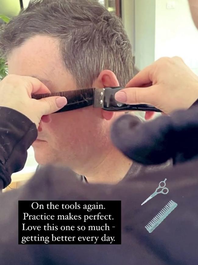 Dan Andrews’ wife has shared a video of her cutting the Premier's hair during lockdown. Picture: Instagram