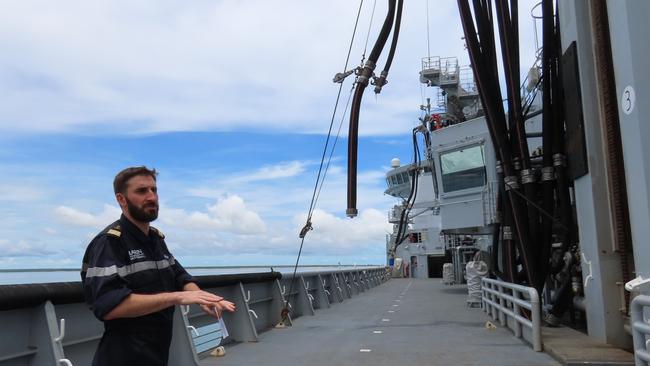 Darwin, NT, 29/1/25: French navy supply ship Jacques Chevallier arrives in Darwin as part of Frances Clemenceau mission in the Indo Pacific. Picture: Fia Walsh.