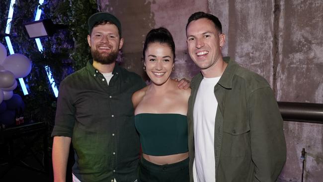 Ben Harvey, Belle Jackson and Liam Stapleton at Nova Adelaide’s 20-year reunion at The District, SkyCity. Picture: Supplied