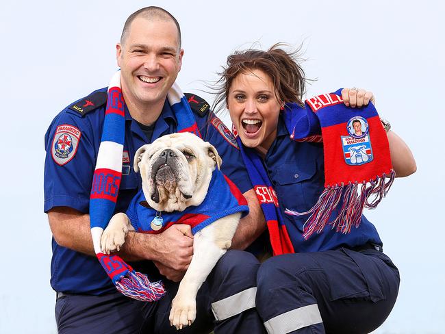 Mobile Intensive Care Ambulance paramedics Cara Alphey and Graeme Pollard with their bulldog Hercules. Picture: Ian Currie