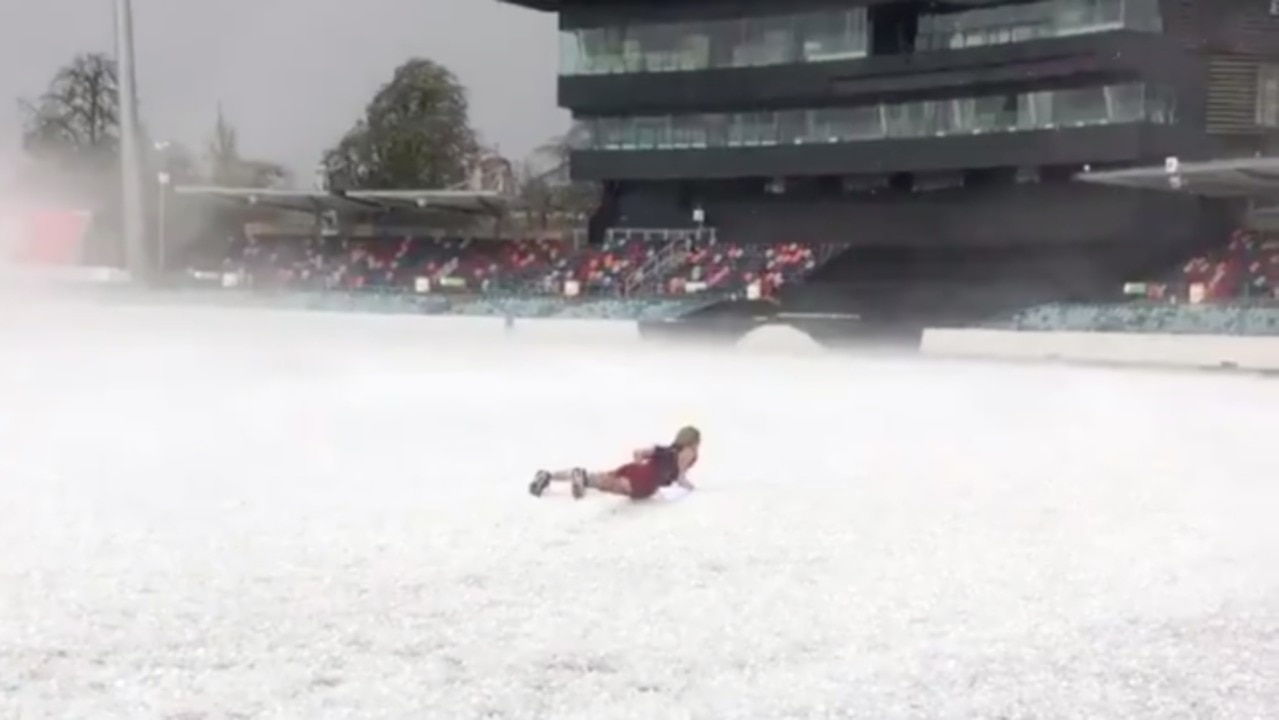 Australian Cricketer Tries Hail Sledding During Severe Weather