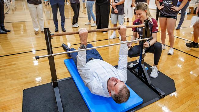 Tim Mander was also put through his paces at Carrara Indoor Sports Stadium. Picture: Nigel Hallett