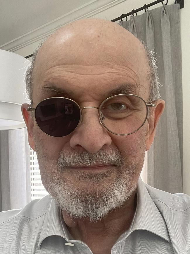 A picture of novelist Salman Rushdie, posted to his official Twitter account.