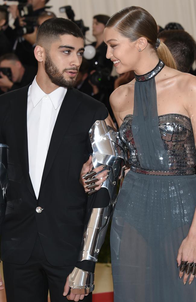 Zayn Malik and Gigi Hadid attend the “Manus x Machina: Fashion In An Age Of Technology” Costume Institute Gala at Metropolitan Museum of Art on May 2, 2016 in New York City. Picture: Getty