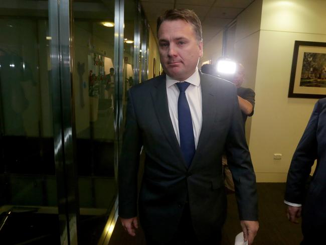Minister Jamie Briggs leaving the Liberal Party Room meeting at Parliament House in Canberra yesterday / Picture: Kelly Barnes
