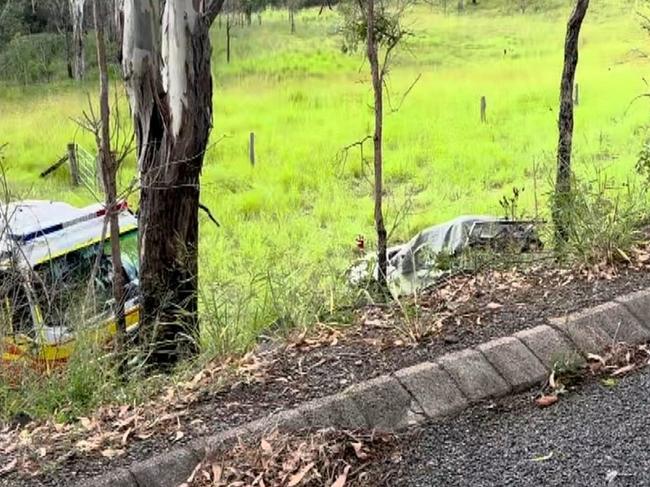 A man has died after his car crashed and flipped into a ditch in the western reaches of the Bundaberg region on January 8, 2025. Picture: Channel 7.