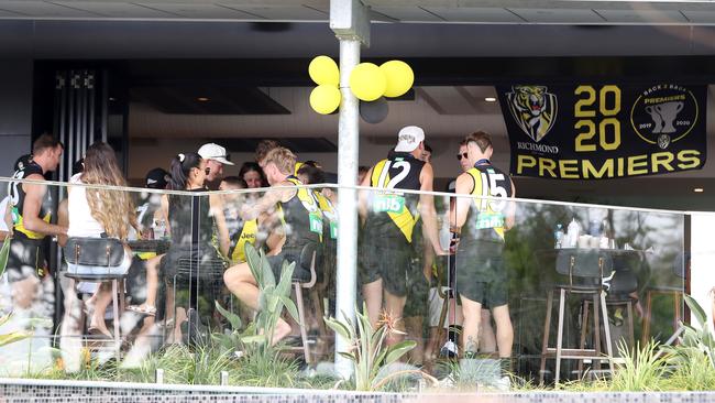 Richmond players relaxing on the balcony. Picture: Sarah Reed