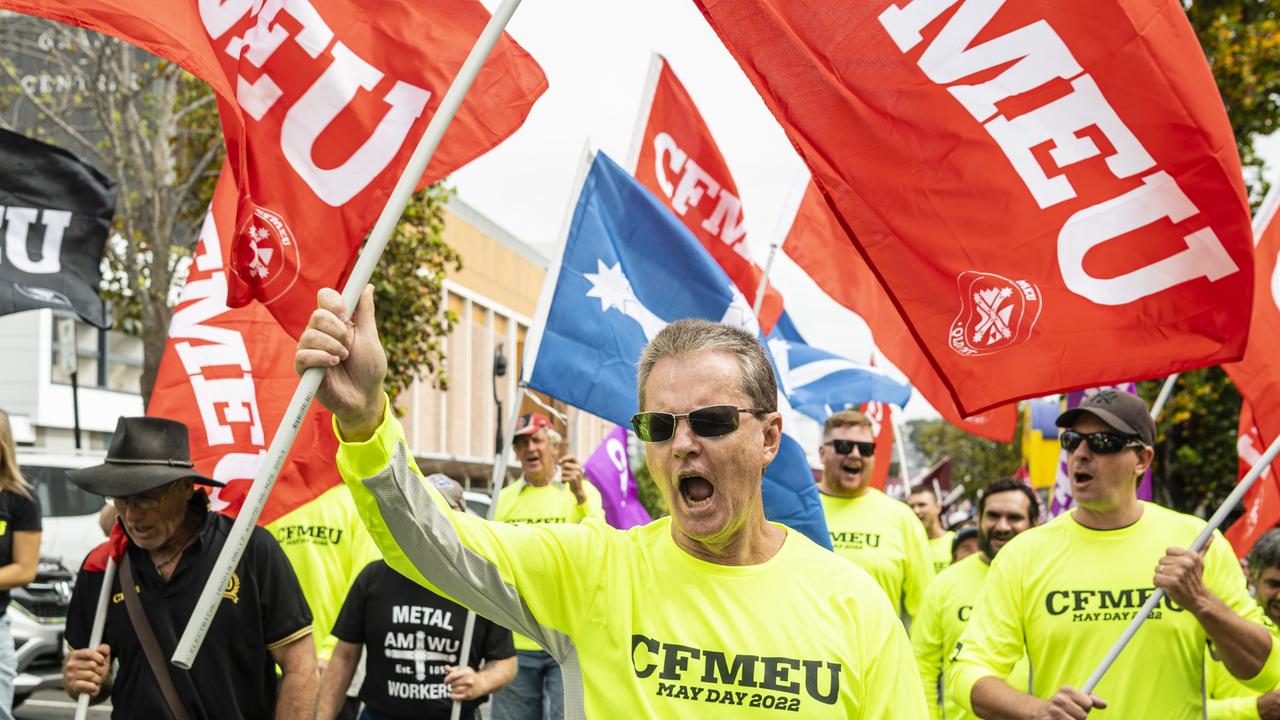 CFMEU Queensland and NT construction branch secretary Michael Ravbar leads CFMEU members in the Labour Day march in Toowoomba in April this year. Picture: Kevin Farmer