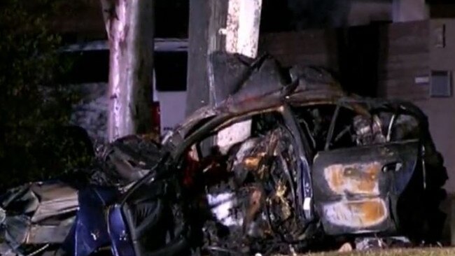 Tragic scenes at the site of a fatal crash at Thornlands overnight. Picture: 9 News