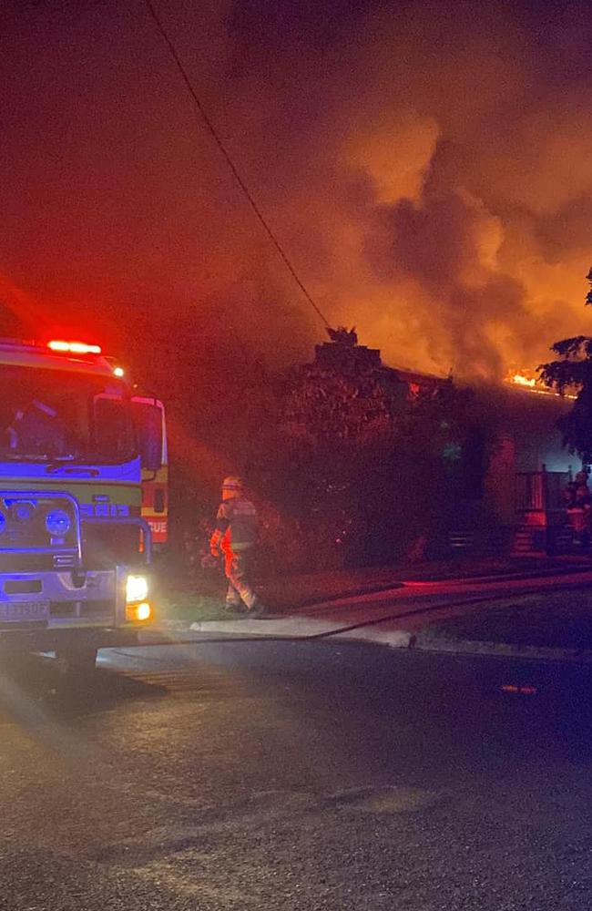 Police have declared a crime scene after a house fire at Moranbah overnight. Picture: Connor Horsfall/Facebook