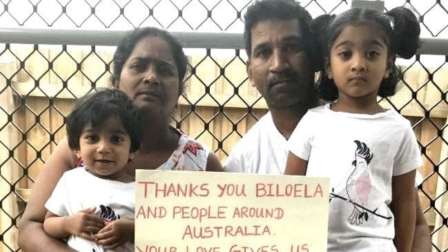 A supplied image obtained Saturday, August 31, 2019 of Priya, her husband Nadesalingam and their Australian-born children Kopika, 4, and Tharunicaa, 2. A Tamil asylum seeker family has been transported to Christmas Island after being given a reprieve against deportation from Australia until Wednesday. (AAP Image/hometobilo.com) NO ARCHIVING, EDITORIAL USE ONLY