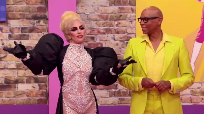 Lady Gaga on RuPaul drag race wearing a design by Adelaide designer Perry Meek. Picture: RuPaul Drag Race