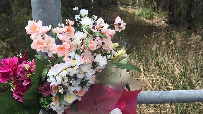 Tributes at the scene where Danielle Easey was found wrapped in plastic. Picture: by Peter Lorimer