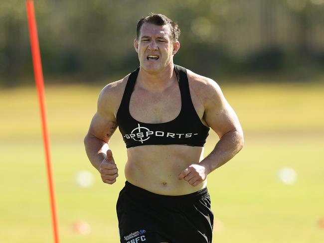 Paul Gallen during Sharks pre-season training. Pic Brett Costello