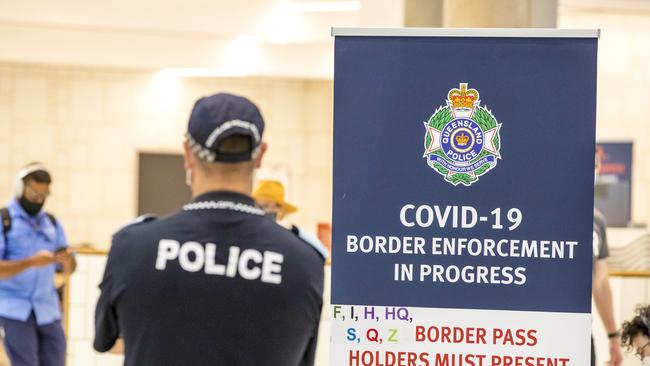 Queensland police officers will work in Queensland airports without tens of thousands of people to fly into the state daily. Picture: Richard Walker