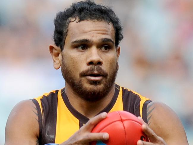 Cyril Rioli of the Hawks in action, during the Round 2 AFL match between the Hawthorn Hawks and the Adelaide Crows at the MCG in Melbourne, Saturday, April 1, 2017. (AAP Image/Joe Castro) NO ARCHIVING, EDITORIAL USE ONLY