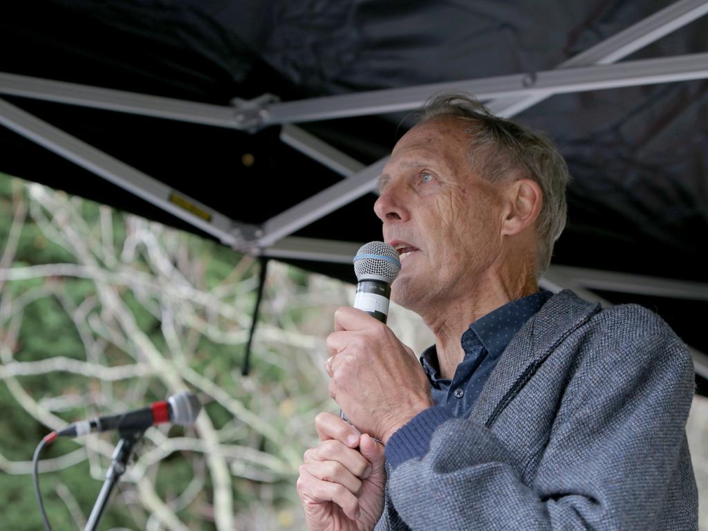 Bob Brown speaks at the Mountain Mayday Rally at the Cascade Gardens. Picture: PATRICK GEE