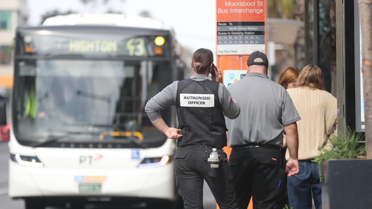 Public Transport Victoria officers targeted the Moorabool St bus stop on Monday. Picture: Alan Barber