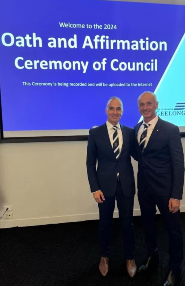 Eddy and Stretch Kontelj at Geelong council's recent swearing-in ceremony. Picture: Facebook.