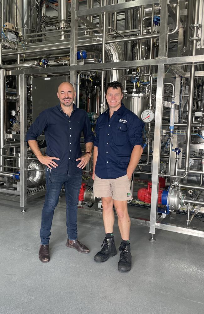 Aaron Milne and John Horkings in front of the cutting-edge distillery at Low and No Beverages. Picture: Stuart Kavanagh