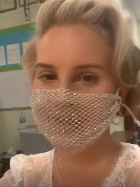 Lana Del Rey’s mesh face mask.