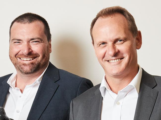 Consultancies Directors Premium:, ,  Scott Grigg and Geoff Rohrsheim pose for a picture at Chamonix in Adelaide, where they've employed 35 people since setting up in Lot 14, Thursday, March 14, 2019. Picture: MATT LOXTON