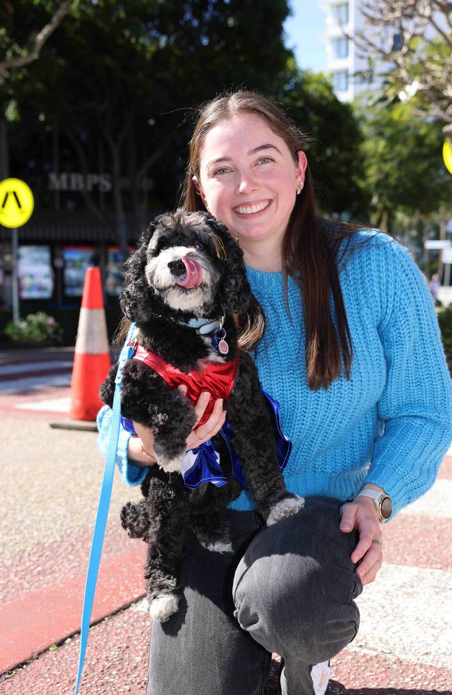 Georgia Irving and Poppy at the Ray White Surfers Paradise Next Top Dogel competition on Tedder Avenue Main Beach. Picture, Portia Large.