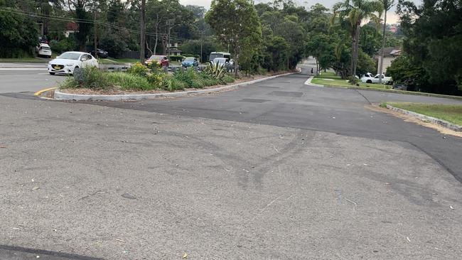 Suspicious tire marks cover the road near the entry to Venetia St, where it is understood the ute and trail bike left the highway after the crash. Picture: Elizabeth Pike