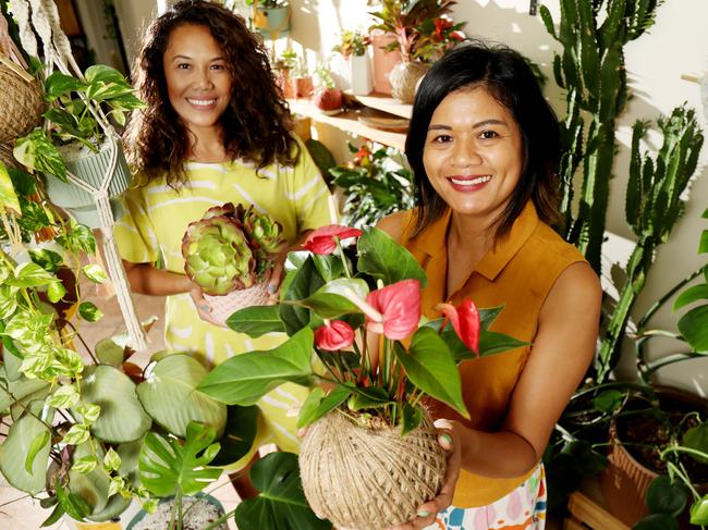 Indoor plant sales sky rocketed over the pandemic. Sisters Chu Page and Smilyn Baptista with succulents and indoor plants at their shop Succuliving and Co. Picture: Stewart McLean