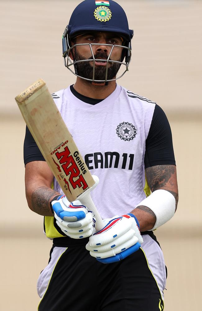 Virat Kohli walks out from the nets during a training session at Perth’s Optus Stadium. Picture: Paul Kane/Getty Images