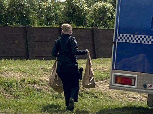 Forensics police collect evidence at Dumbulk North after a man allegedly opened fire on officers on Thursday October 25, 2024. Picture: Jack Colantuono