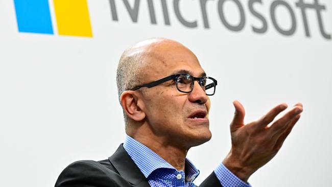 Microsoft chief executive Satya Nadella has told the World Economic Forum in Davos the tech sector must prepare for ‘tougher times’. Picture: Tobias Schwarz/AFP