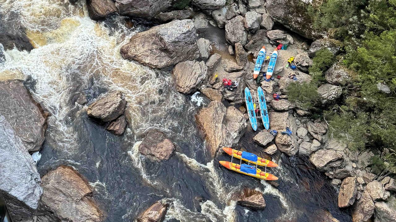 Scene of the Franklin River rescue where a man in his 60's became trapped and had to have his leg amputated. Picture: Tasmania Police