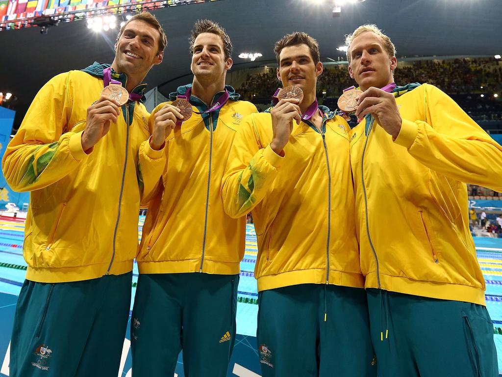 Christian Sprenger, James Magnussen, Matt Targett, and Hayden Stoeckel of Australia.