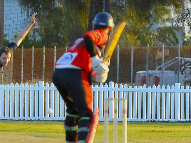 Norths defeated Brothers by one wicket in Round 2 of the DBCT Poole Cup at Harrup Park. Brothers' Mitch Wadsworth bowls to Norths' Lane Kohler. Photo: Callum Dick