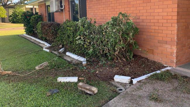 Damage from where a Holden Commodore crashed into a house at Tapiolas Ave, Kirwan.