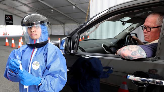 FIFO workers are screened for COVID-19 at a drive through testing facility in Perth. Picture: AAP