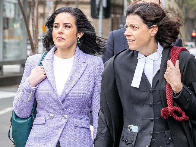 Moira Deeming and her legal counsel Sue Chrysanthou, SC, arrive at court. Picture: Jake Nowakowski