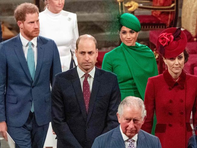 The last outing for the Sussexes and Cambridges in March 2020. Picture: Phil Harris / POOL / AFP.