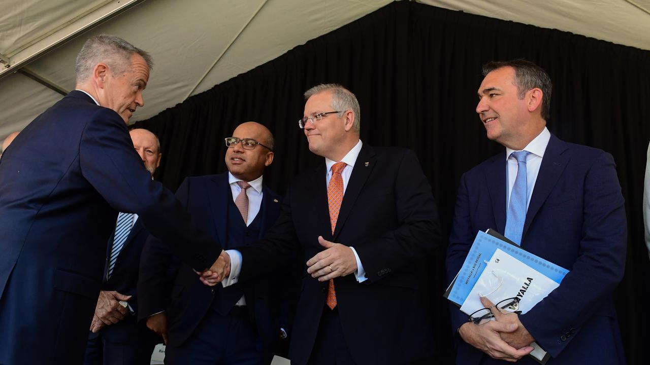 Bill Shorten, Sanjeev Gupta, former Prime Minister Scott Morrison and former Premier of South Australia Steven Marshall in 2018. Picture: Tom Huntley